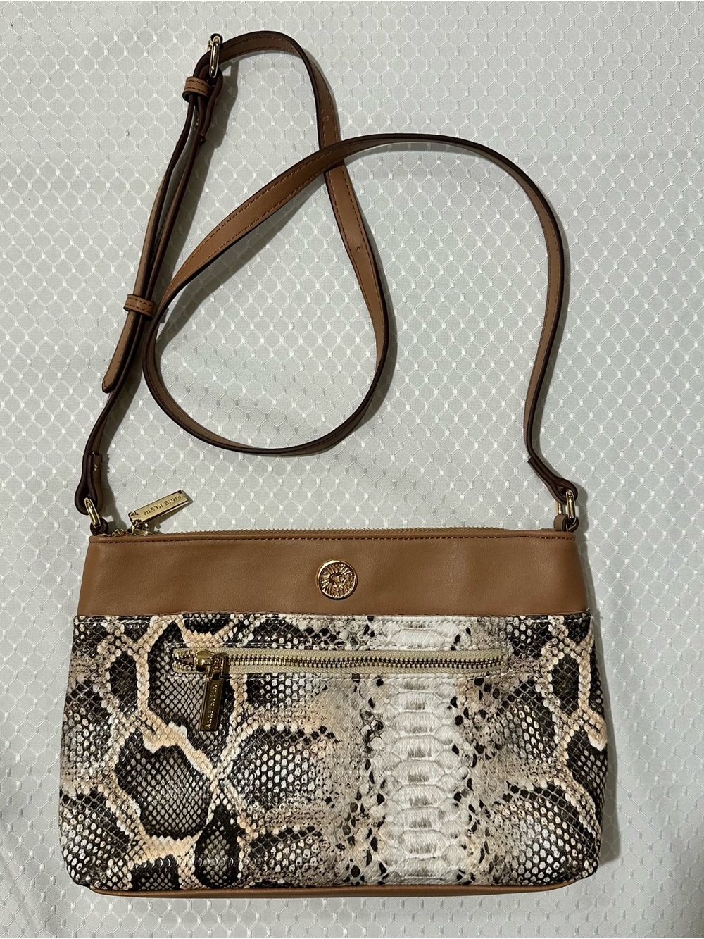 New! 🌟 Anne Klein Brown & Snake-Print Crossbody, Great pockets, adjustable strap